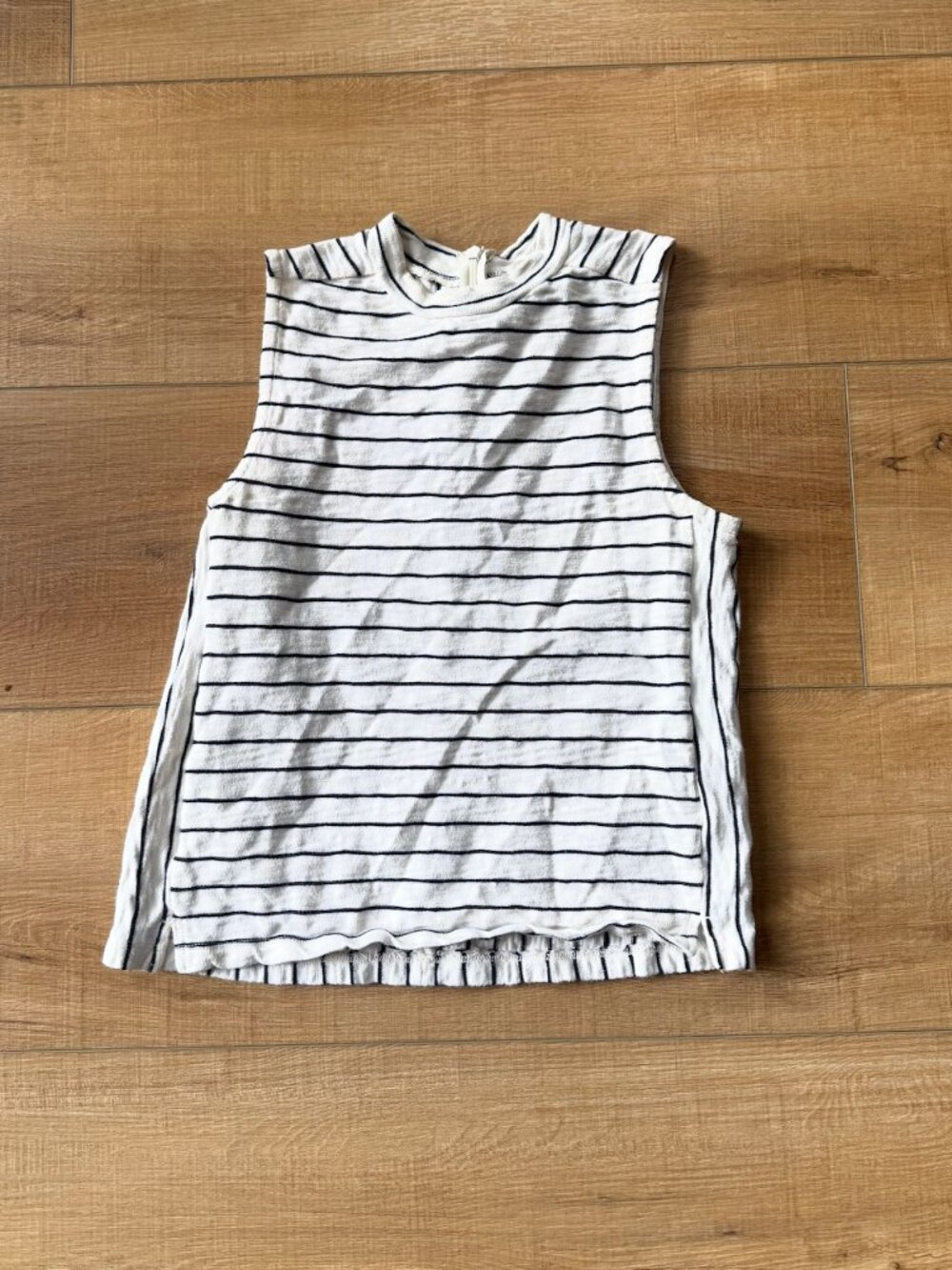 Madewell Striped Mock Neck Shell Tank Top Back Zip White Navy Size SM